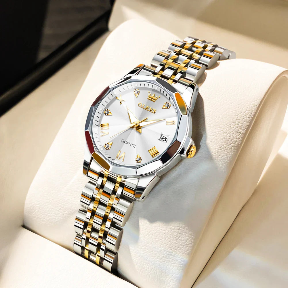 OLEVS 9931 Elegante Orologio da Donna di Lusso, Marca Originale, Movimento al Quarzo, Impermeabile, in Acciaio Inossidabile, Luminoso con Data