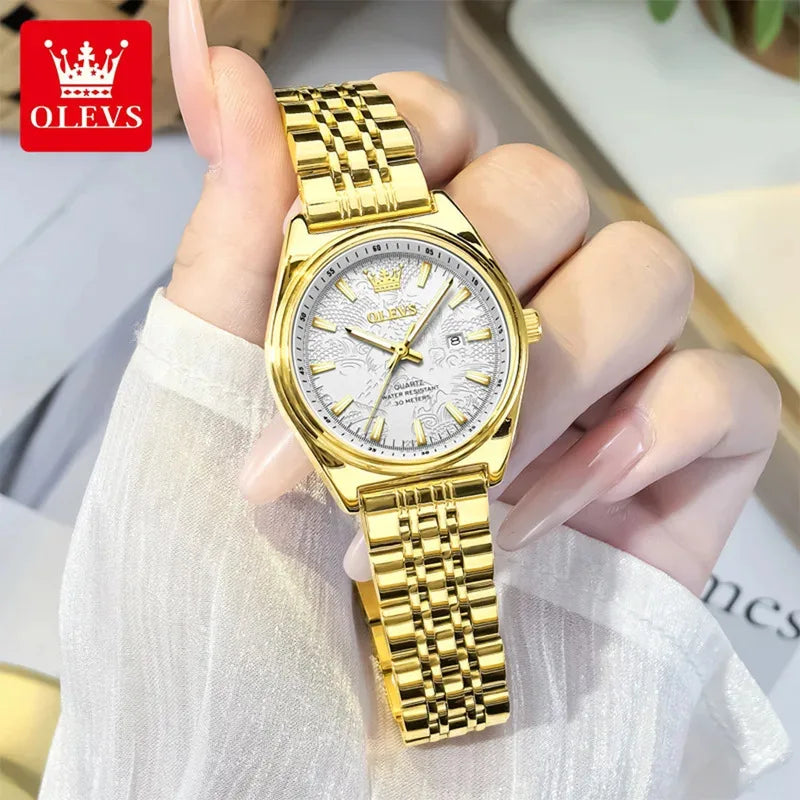 OLEVS 3703 Orologio da donna Orologio al quarzo con calendario di lusso Orologio da polso da donna impermeabile con specchio ad alta durezza 30M
