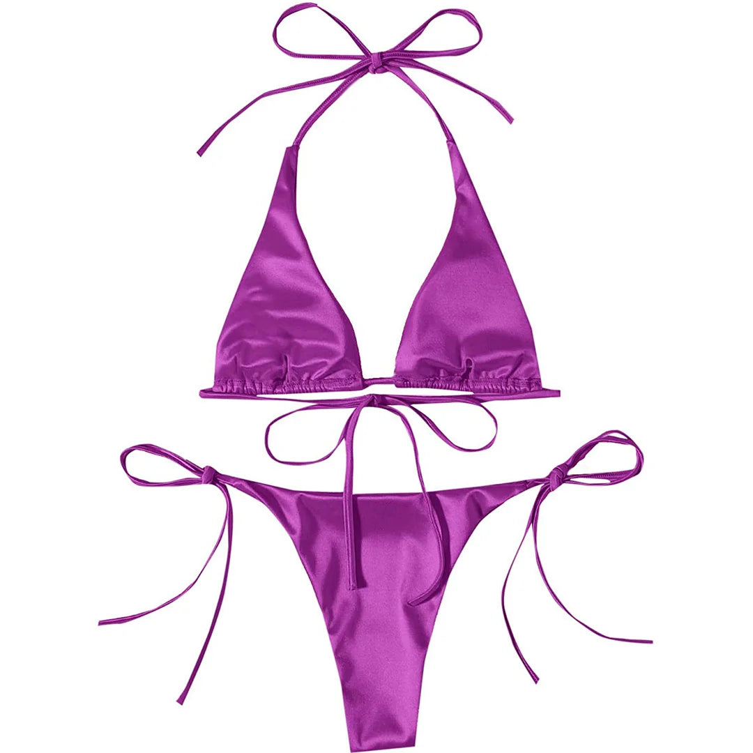 Sexy 13 colori Halter Satin Bikini brasiliano Donna Costumi da bagno Costume da bagno femminile Bikini a due pezzi Bagnante Costume da bagno Swim V4966