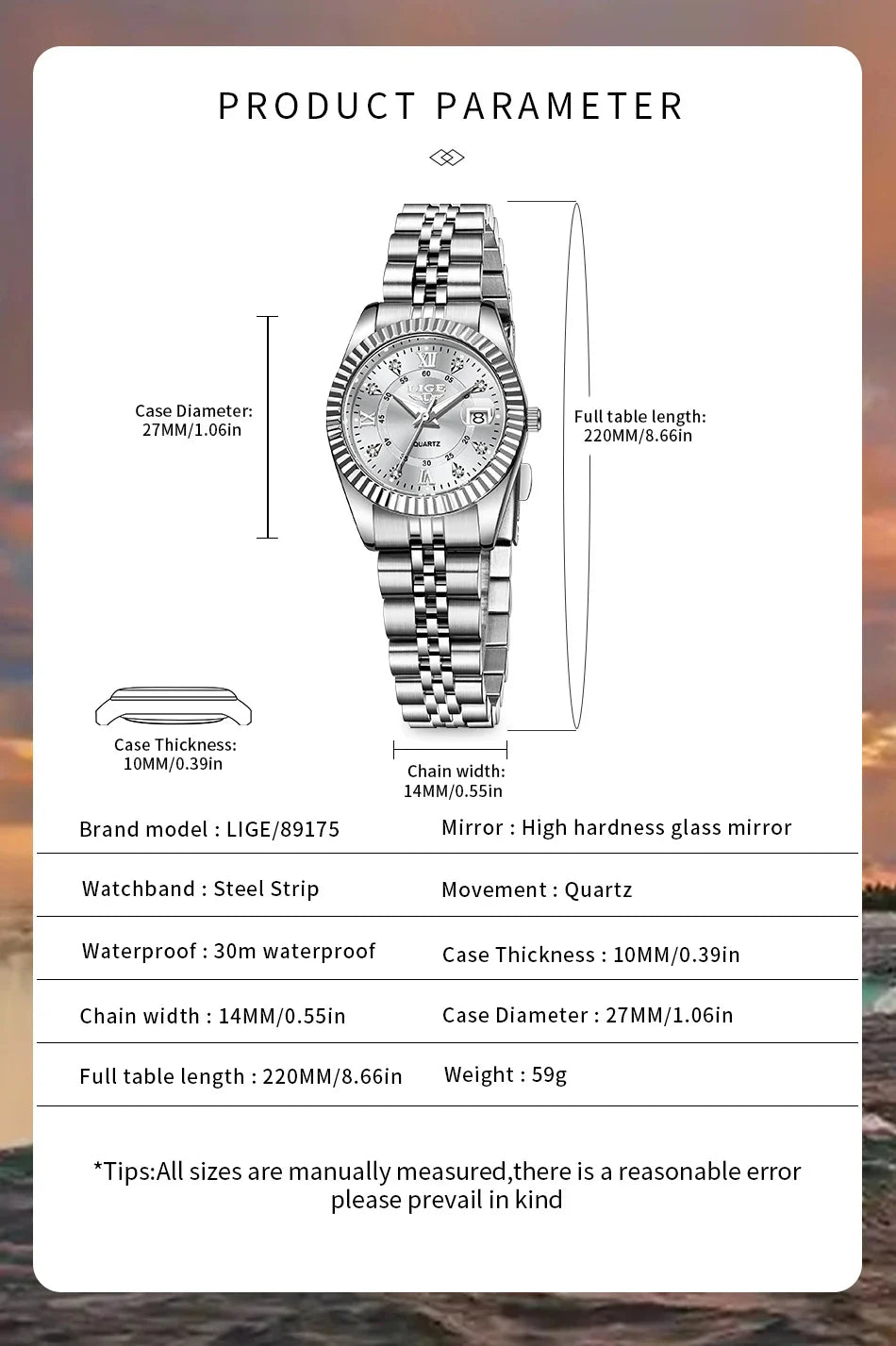 Orologio da Polso LIGE di Lusso con Strass per Donna, Cinturino in Acciaio Inossidabile, Movimento al Quarzo, Regalo, Reloj Mujer