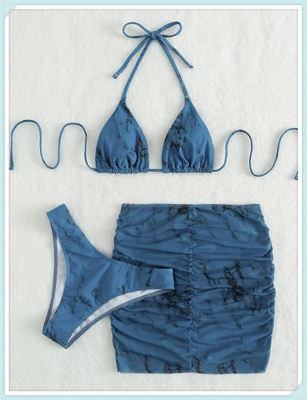 3 pezzi perizoma Bikini con gonna marmo texture costume da bagno donna costume da bagno Set costumi da bagno femminili abbigliamento da spiaggia nuoto estate