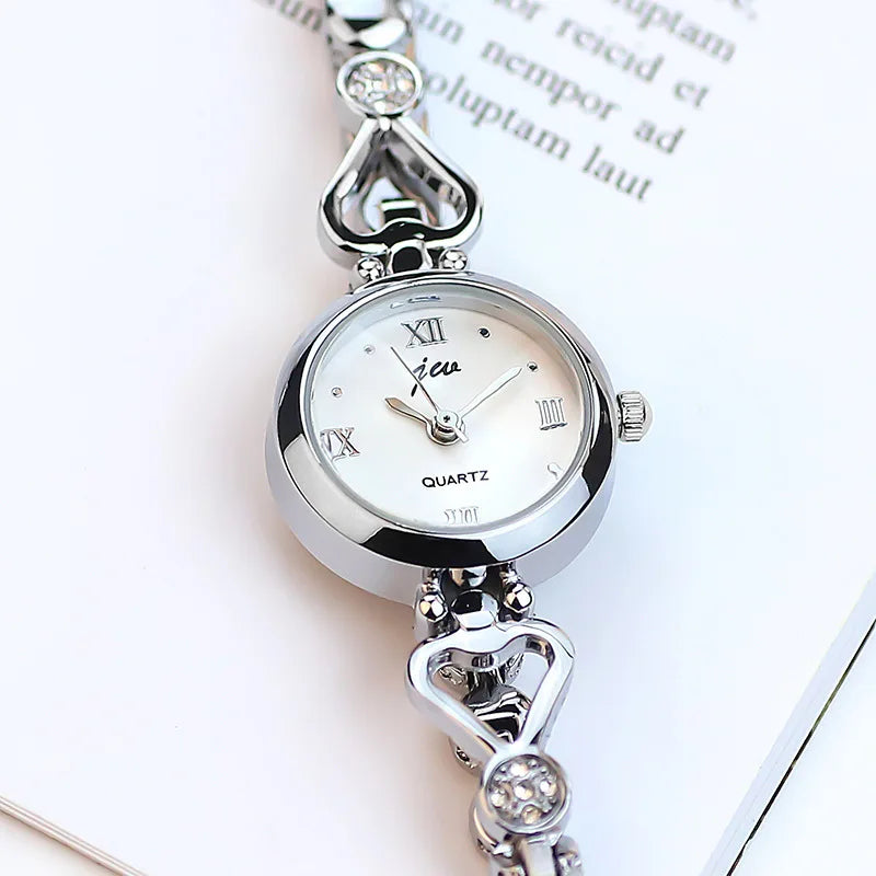 Orologio da polso da donna Orologio da polso di lusso da donna in argento rosa oro squisito con strass Orologio Relogio al quarzo femminile alla moda semplice