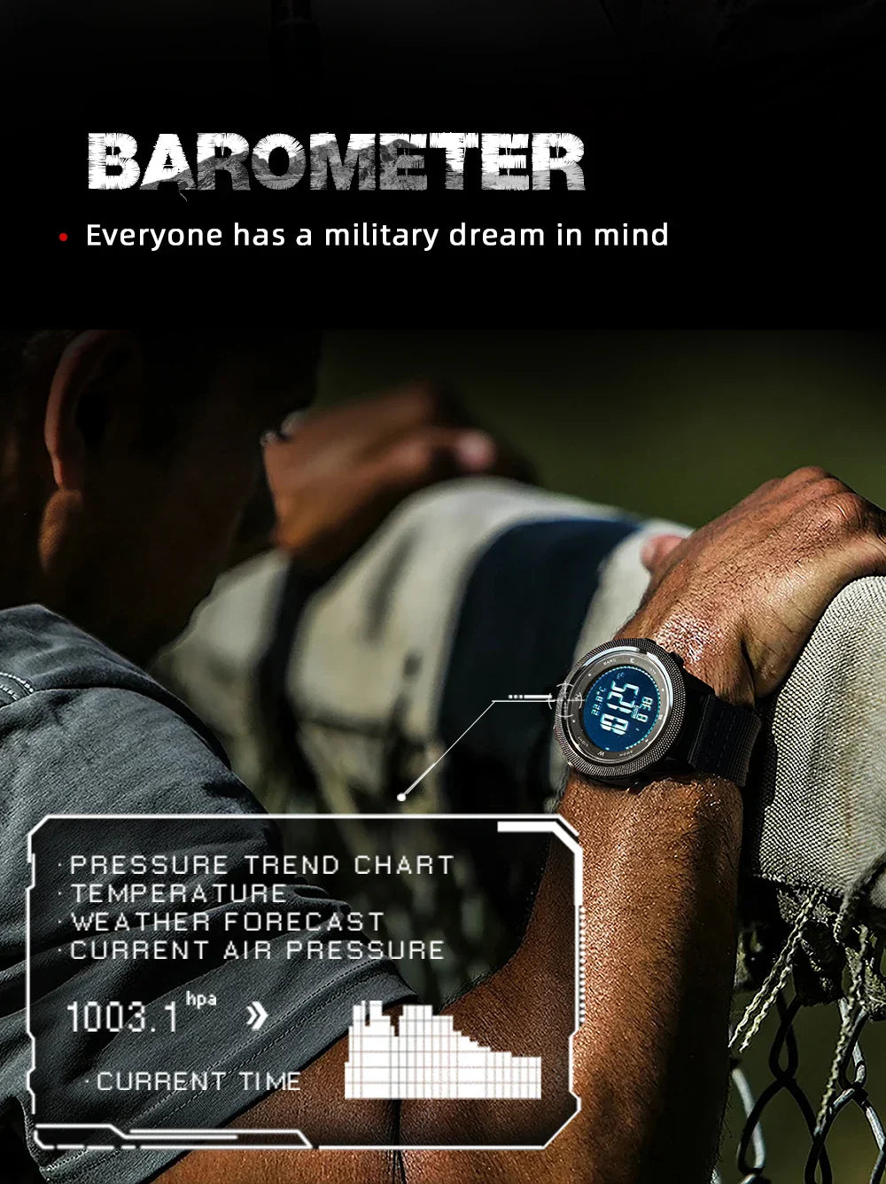 NORTH EDGE APACHE-46 Orologio digitale da uomo Sport all'aria aperta Corsa Nuoto Orologi sportivi all'aria aperta Altimetro Barometro Bussola WR50M
