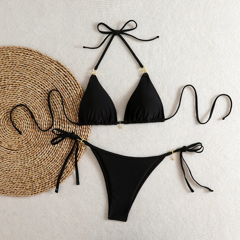 Micro Bikini Triangolare Sexy 2026, Costume da Bagno da Donna, Abbigliamento da Spiaggia, Set Bikini a Due Pezzi con Perizoma Estivo