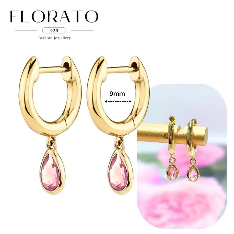 Lussuosa geometria 925 orecchio in argento sterling Ago rosa serie zircone orecchini a cerchio pendenti dolce moda regali di gioielli da sposa