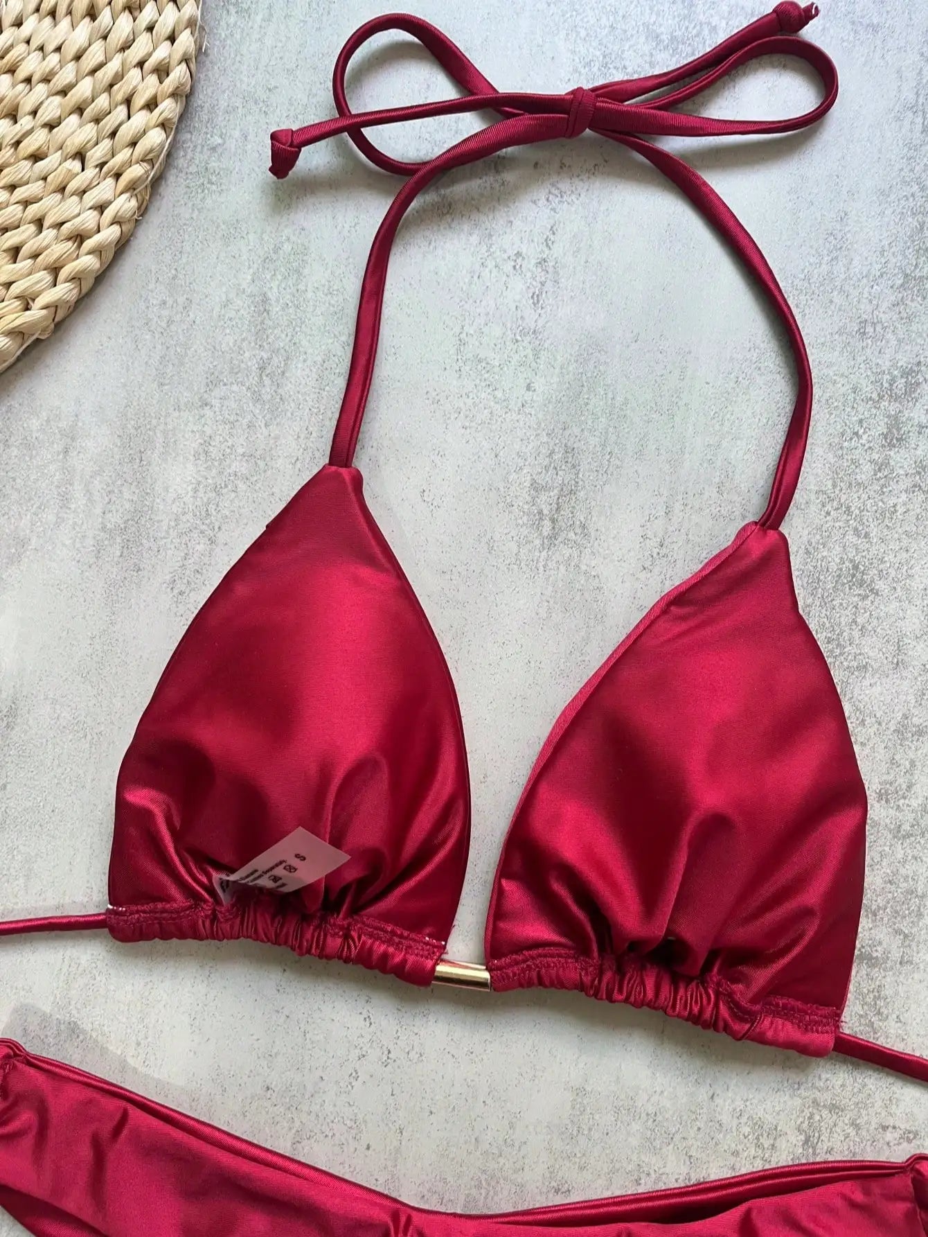 2026 Sexy Bikini a Pieghe Tinta Unita Micro Bikini Donna Costume da Bagno Femminile Triangolare Abbigliamento da Spiaggia