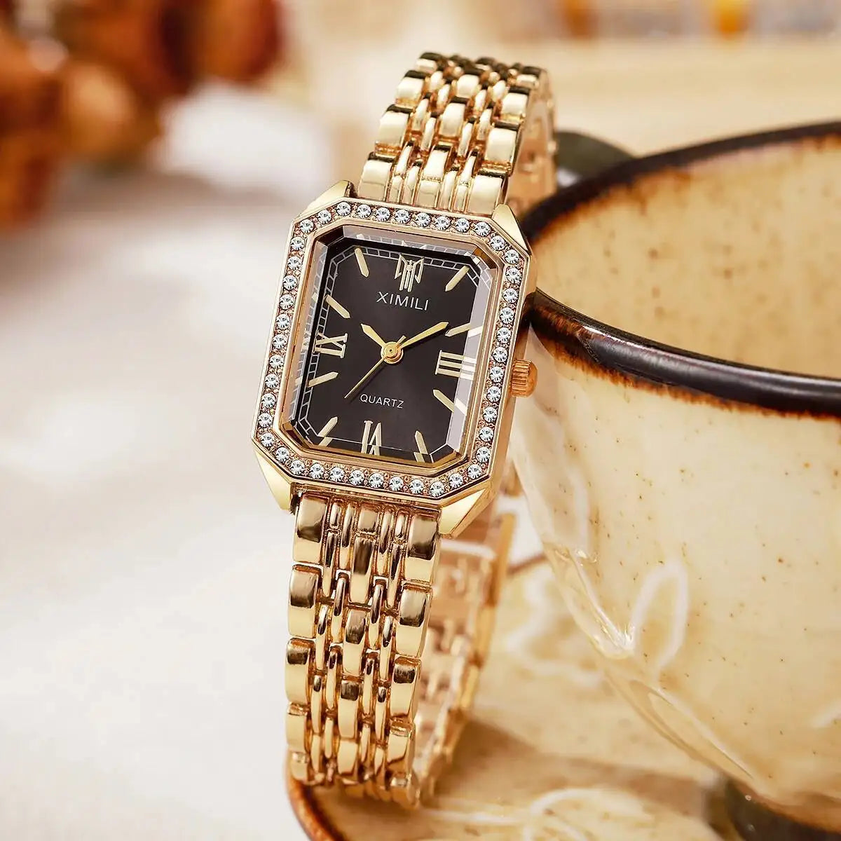 Orologi da donna rettangolari alla moda Orologio da donna al quarzo con strass Orologio da polso con cinturino Reloj Mujer (senza scatola)