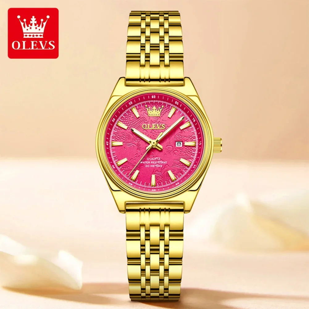 OLEVS 3703 Orologio da donna Orologio al quarzo con calendario di lusso Orologio da polso da donna impermeabile con specchio ad alta durezza 30M