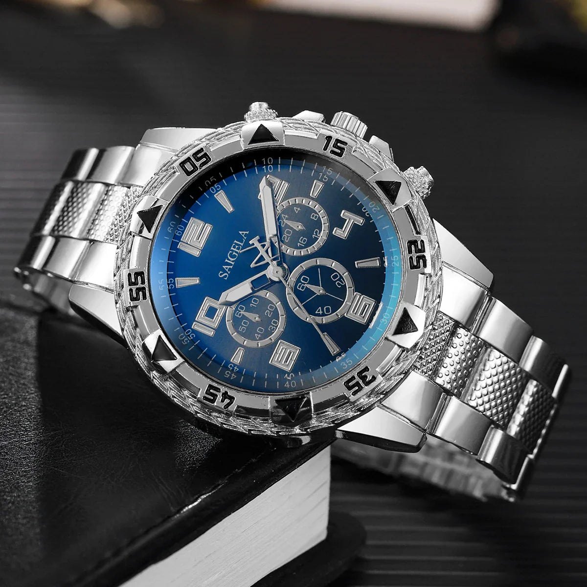 3 pz/set moda quadrante grande orologio al quarzo da uomo orologi da uomo d'affari di lusso collana braccialetto set Reloj Hombre (senza scatola)