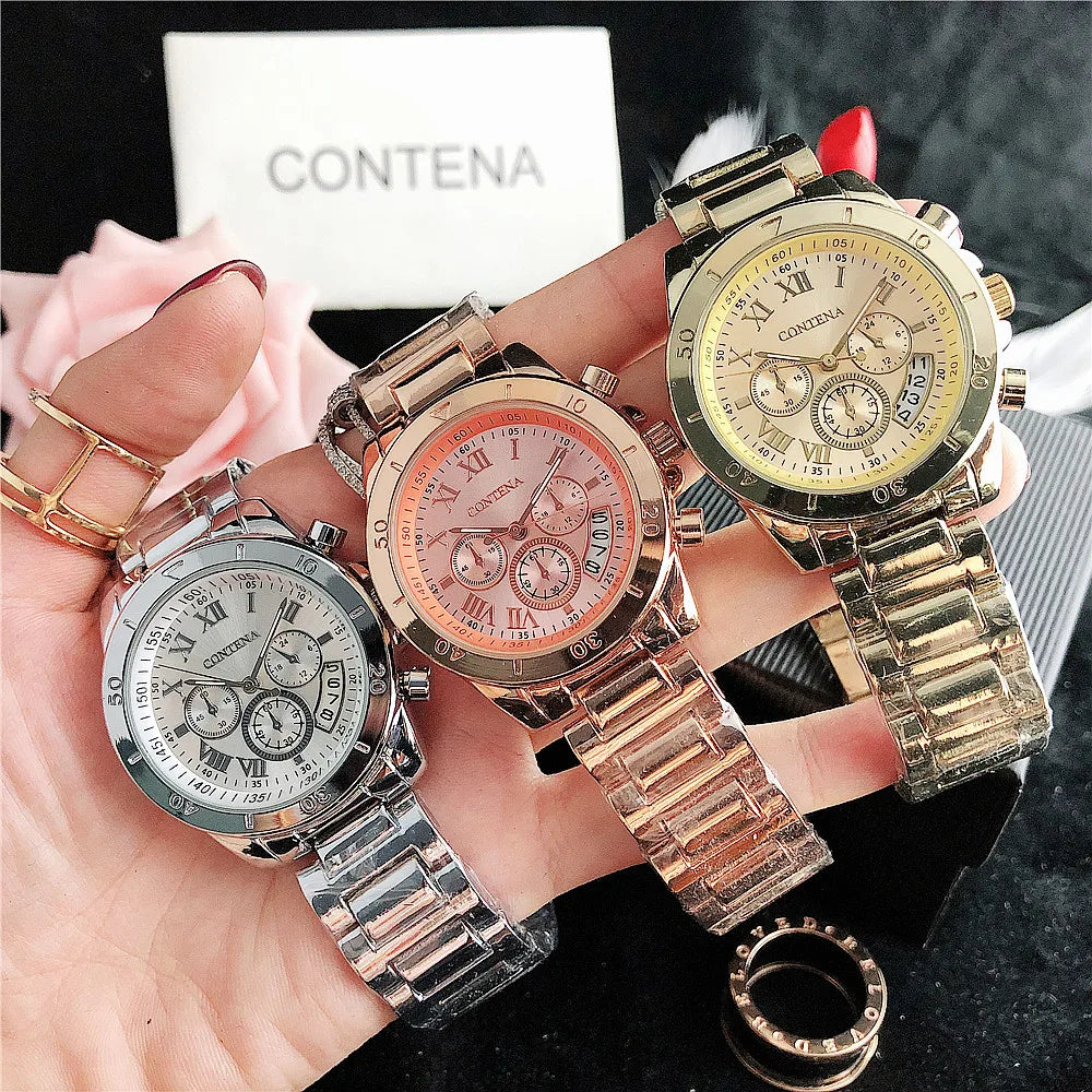 CONTENA Orologi eleganti di lusso per donna Orologio da donna in acciaio inossidabile Orologio da polso da donna alla moda Orologio al quarzo Reloj Mujer