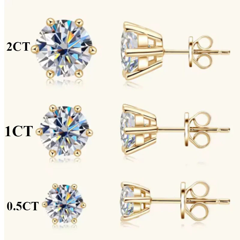 Orecchini a lobo QMSHR con moissanite da 0,5-2 carati, placcati oro giallo 18K, in argento 925, per matrimonio, gioielli da donna e uomo con certificato GRA