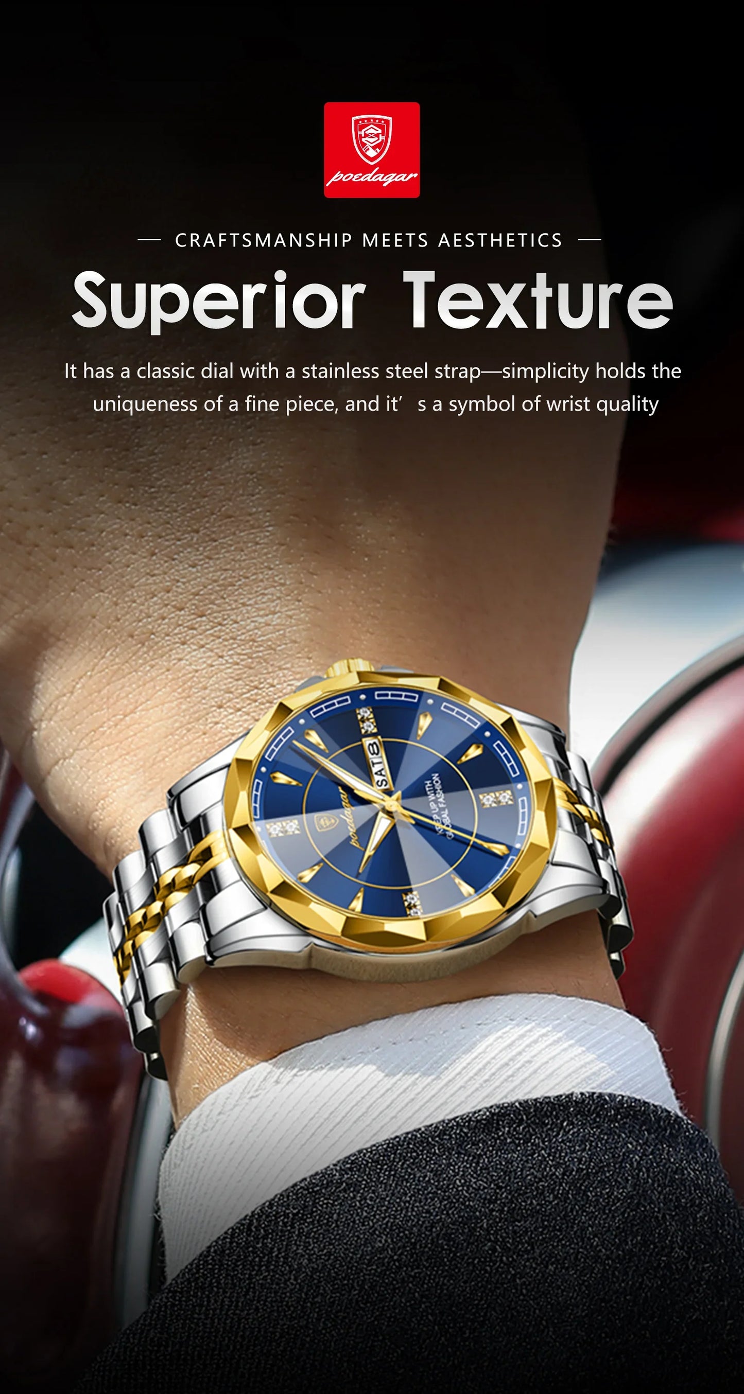 POEDAGAR Orologio da uomo di moda di lusso Top Business Impermeabile luminoso Data Settimana Orologi da uomo Orologio da polso da uomo in acciaio inossidabile al quarzo