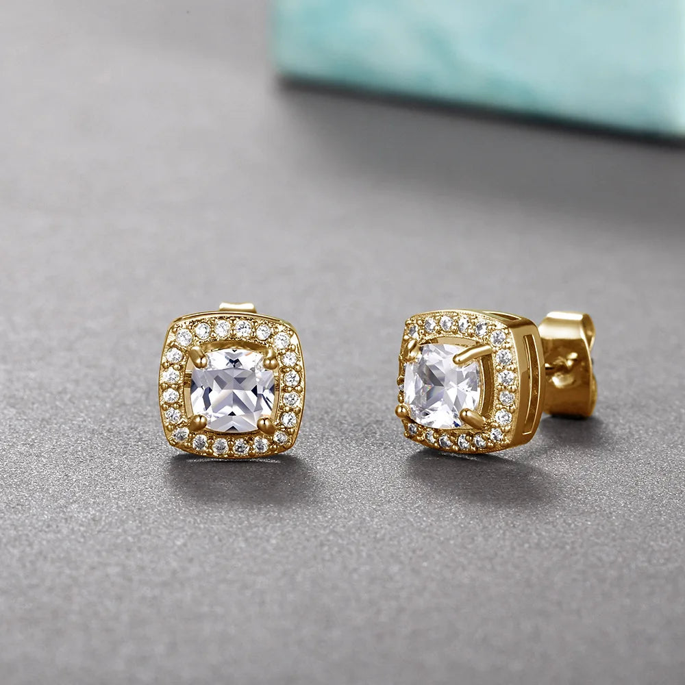 ZAKOL Classic White Square CZ Orecchini Della Stud Per Le Donne Squisite Rotondo Cubic Zirconia Cristallo Orecchini Regalo