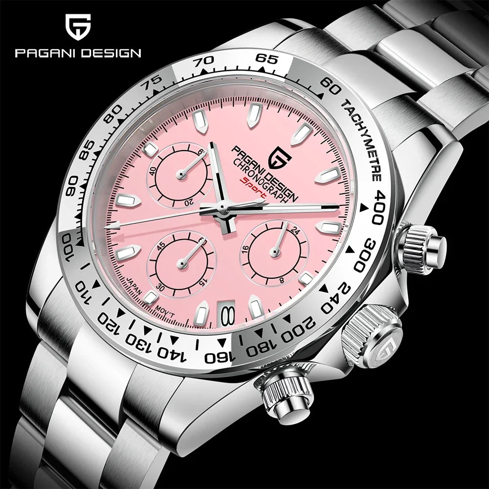 PAGANI DESIGN Nuovo orologio da polso al quarzo da uomo con lunetta in acciaio inossidabile, cronografo di lusso con vetro zaffiro VK63, orologio da uomo reloj hombre