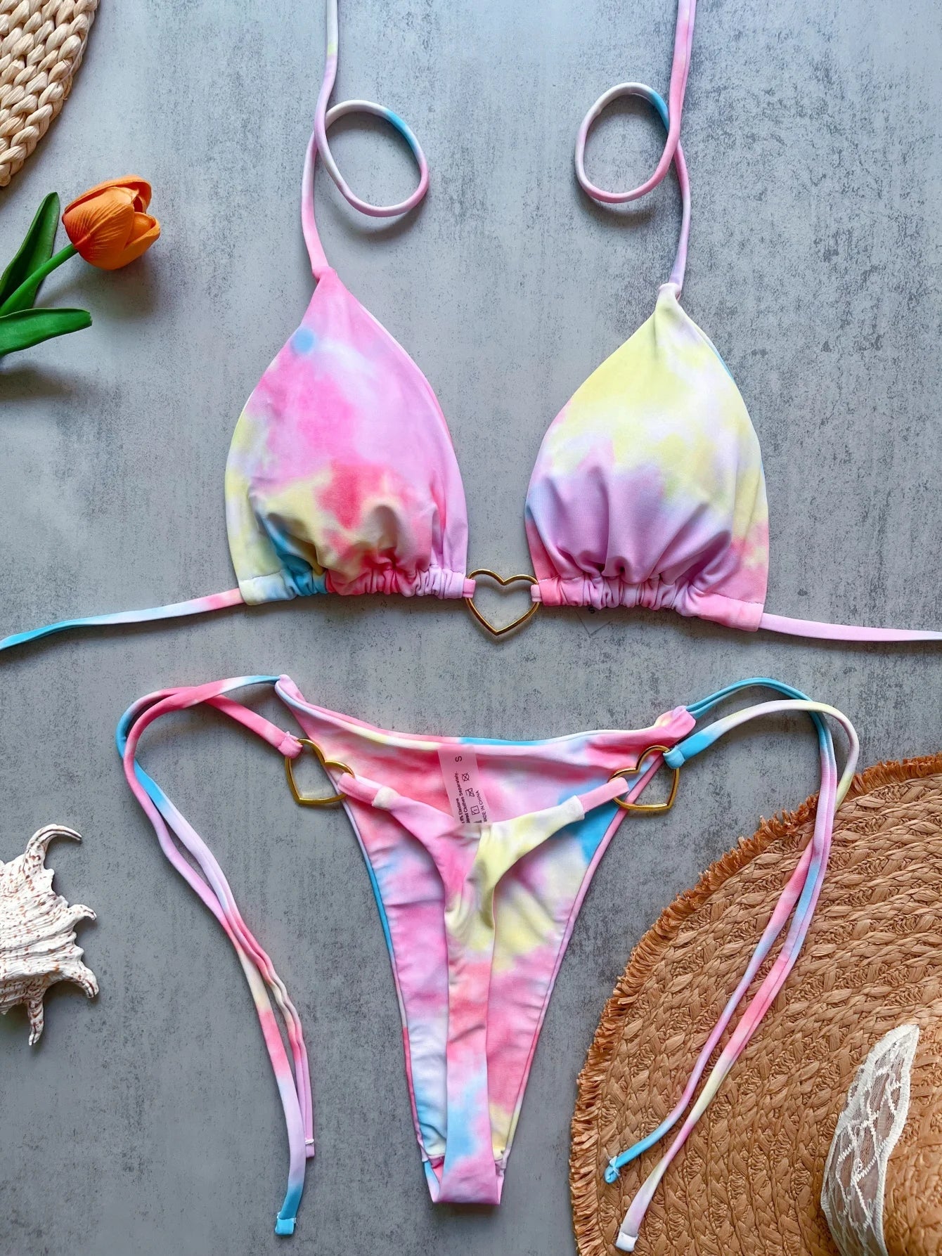 Costume da bagno bikini sexy da donna a tinta unita, due pezzi, rosso