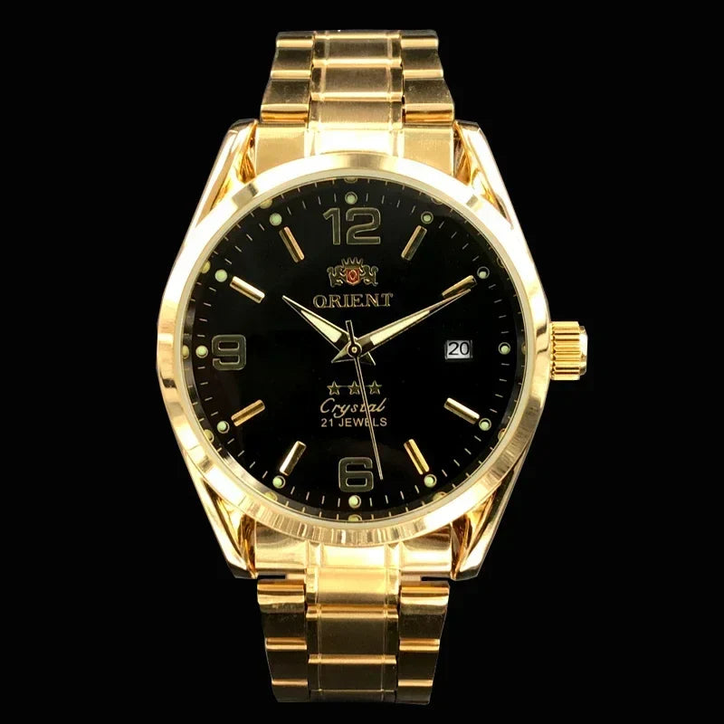 Orient Double Lion Classic Watch Series Orologio da uomo con cinturino in acciaio inossidabile Tourbillon meccanico automatico multifunzione di lusso