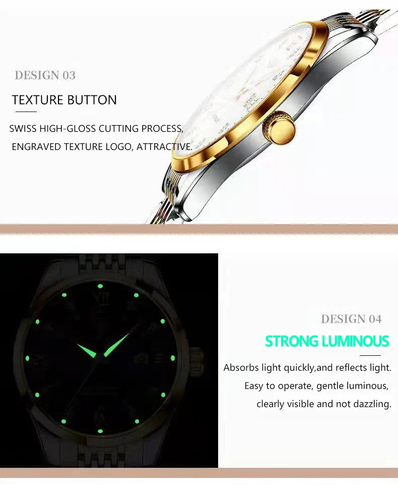 POEDAGAR Orologio da donna di lusso Orologio da donna impermeabile in acciaio inossidabile con data luminosa Orologi al quarzo da donna semplici e casual alla moda