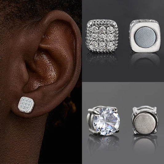 Orecchini finti Ice Out per uomo donna Forte magnete magnetico in acciaio inossidabile non penetrante Accessori per gioielli di moda Hip Hop Rock