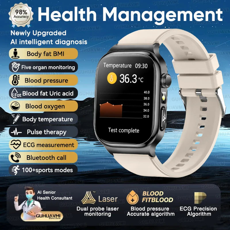 2026 Nuovo Misurazione Accurata Salute Smart Watch ECG + PPG Acido Urico Pressione Sanguigna Lipidi Nel Sangue Chiamata BT Smartwatch Per Le Donne Degli Uomini