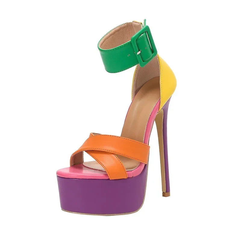 Eilyken Summer Sexy Peep Toe Platform Stiletto Heels Women Sandals Designer Hollow Out Ankle Buckle Nightclub Dance Shoes
