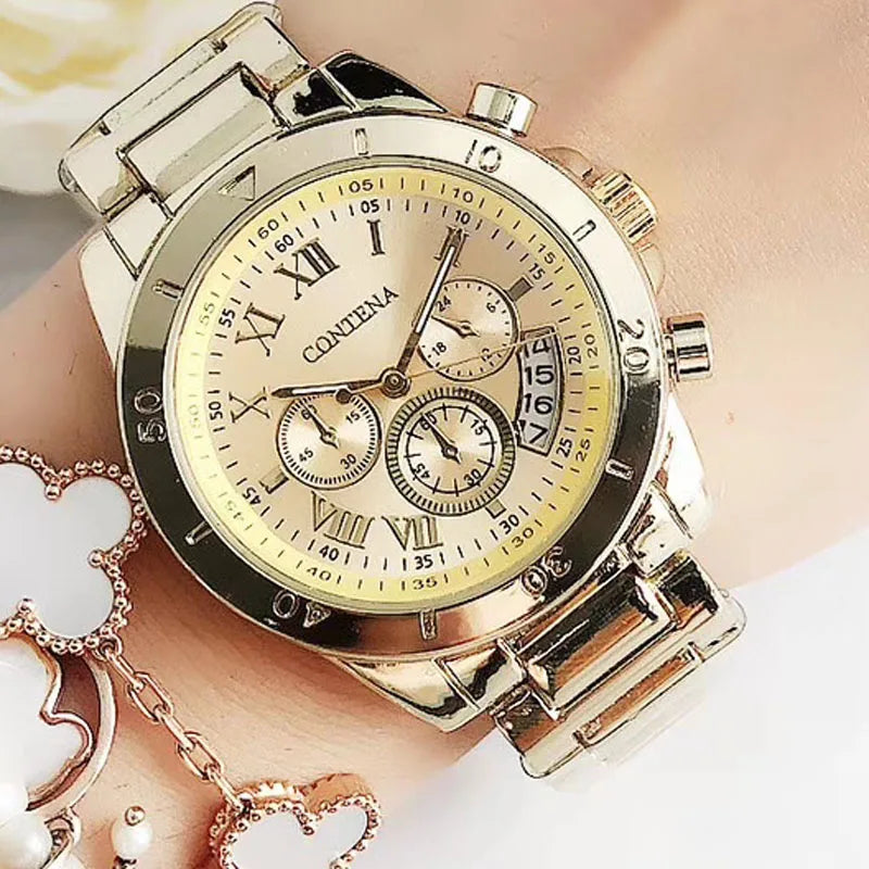 CONTENA Orologi eleganti di lusso per donna Orologio da donna in acciaio inossidabile Orologio da polso da donna alla moda Orologio al quarzo Reloj Mujer