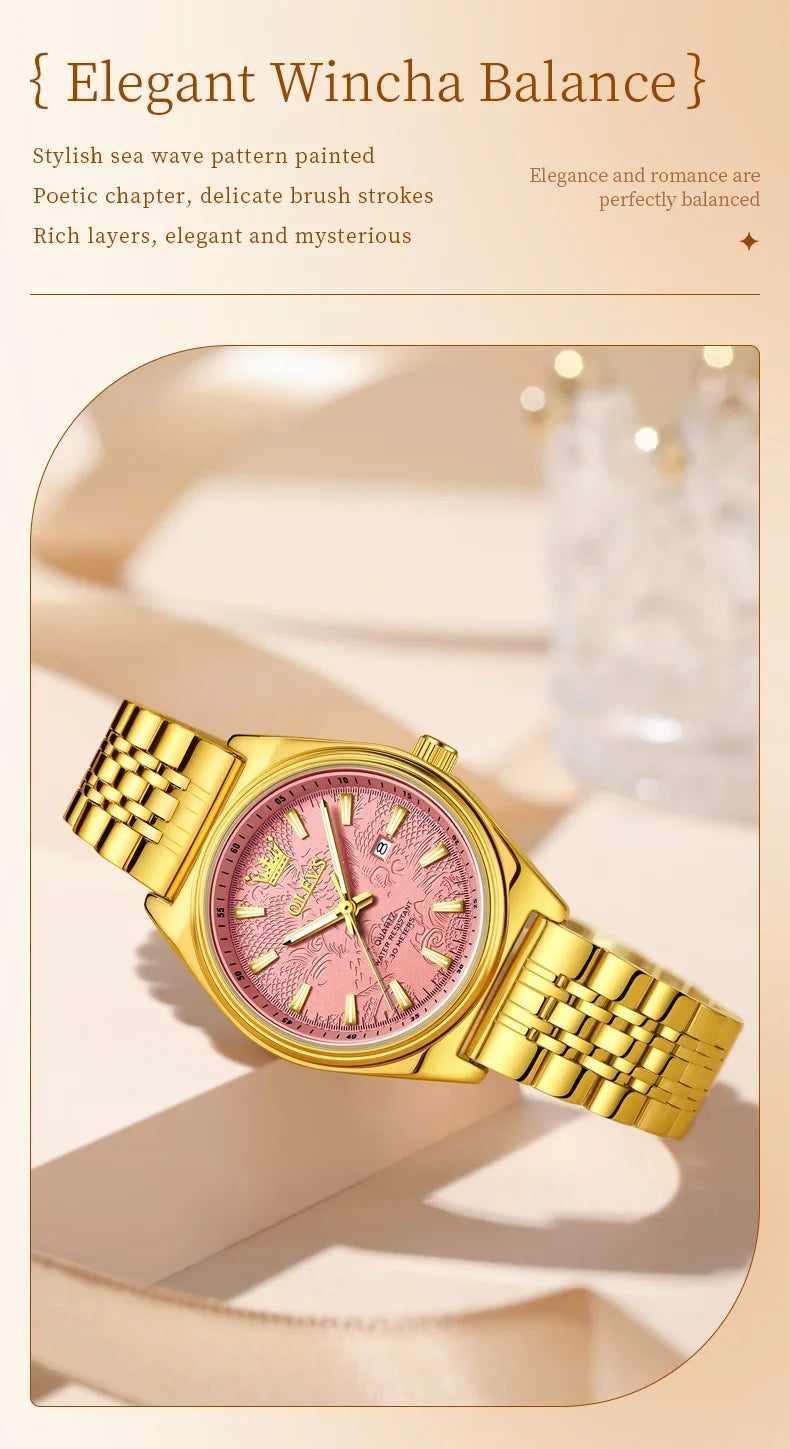 OLEVS 3703 Orologio da donna Orologio al quarzo con calendario di lusso Orologio da polso da donna impermeabile con specchio ad alta durezza 30M