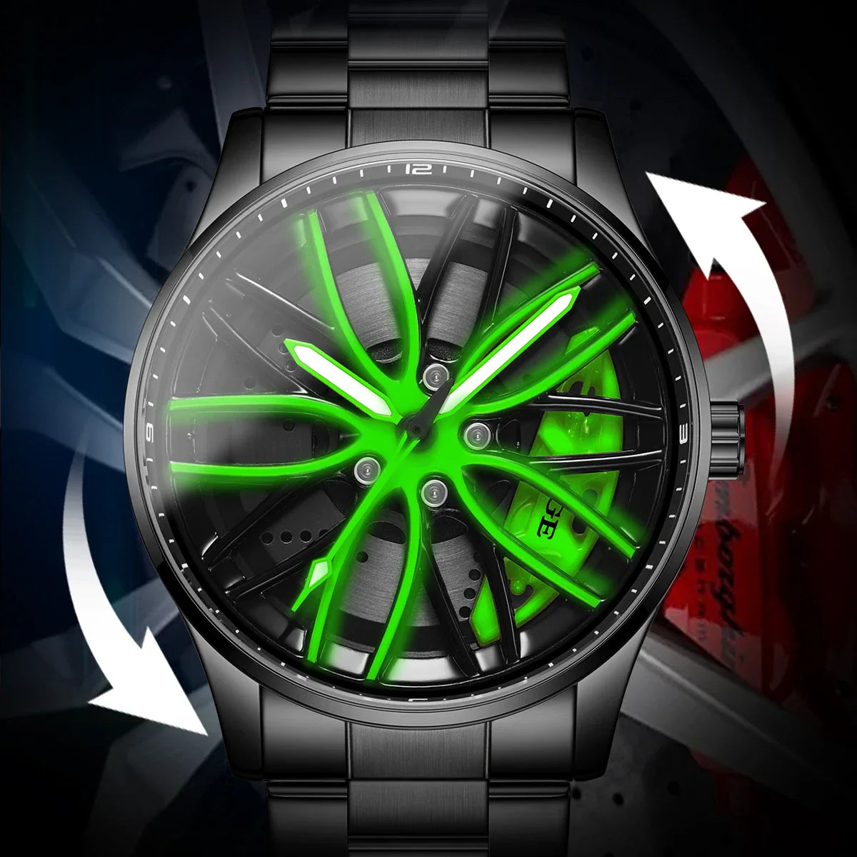 Orologio da Uomo LIGE di Lusso al Quarzo, Sportivo, Impermeabile, in Acciaio Inossidabile, Luminoso, con Quadrante a Forma di Ruota d'Auto, Elegante Orologio da Uomo per Affari