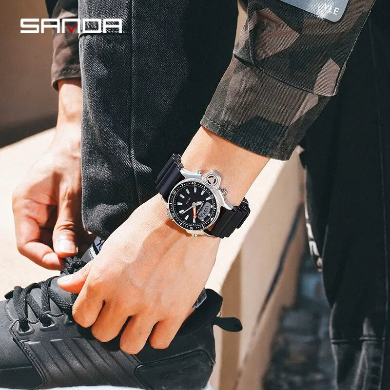 SANDA Sport orologio digitale al quarzo da uomo orologi subacquei creativi orologio da uomo con allarme impermeabile orologio con doppio Display Relogio Masculino