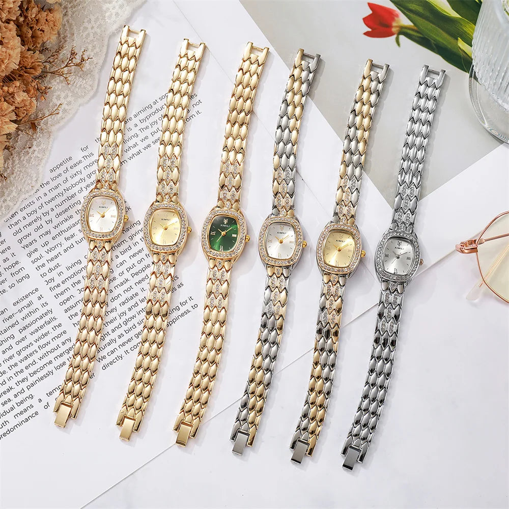 Orologio al quarzo moda donna placcato oro di lusso Semplice cinturino con fibbia di qualità per orologio da lavoro in acciaio inossidabile a forma di botte di Roma