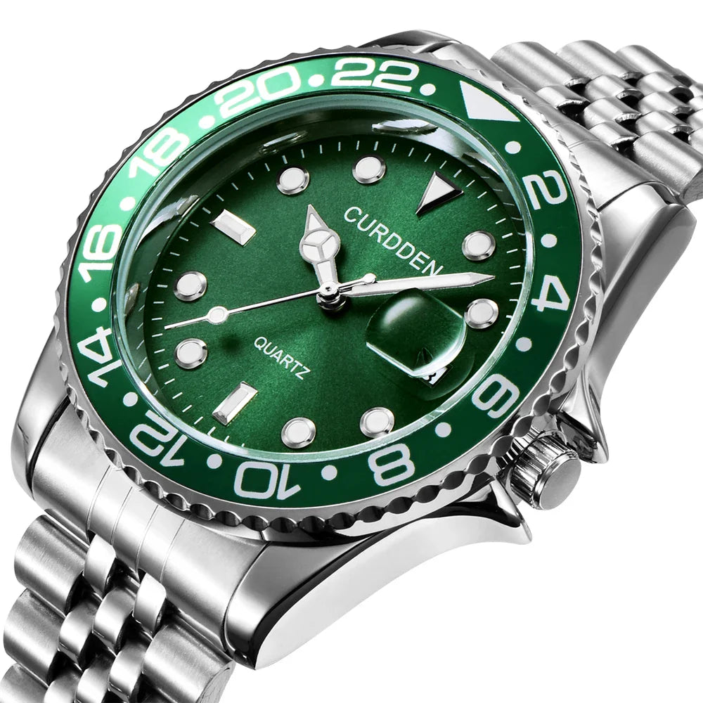 Orologi di marca CURDDEN dal design originale per uomo Orologio al quarzo con data dorata in acciaio inossidabile pieno di moda Erkek Kol Satleri Relogio