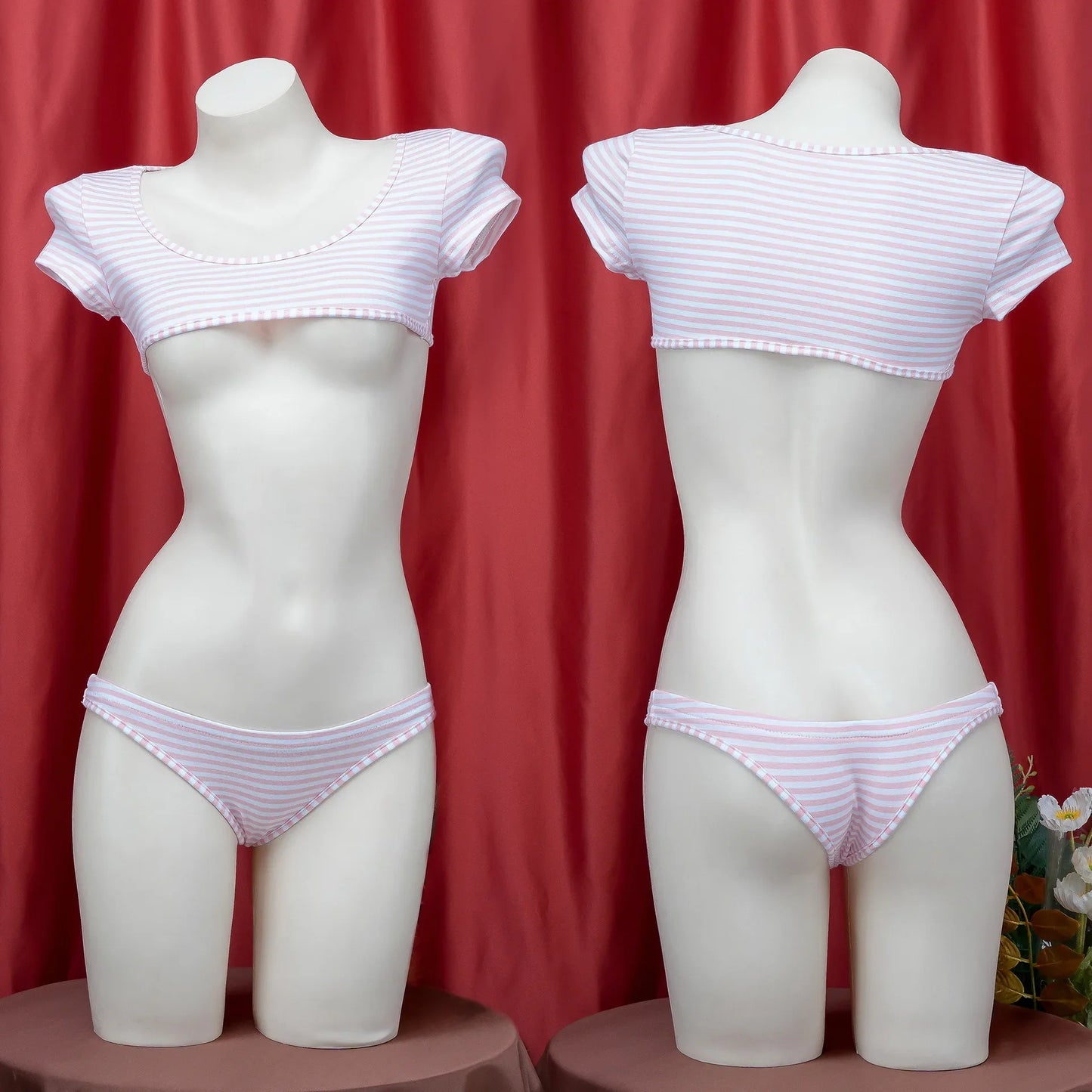 La biancheria intima giapponese della maglietta a righe Super corte imposta il Bikini uniforme delle ragazze del Costume Cosplay della scuola di stile a tre punti