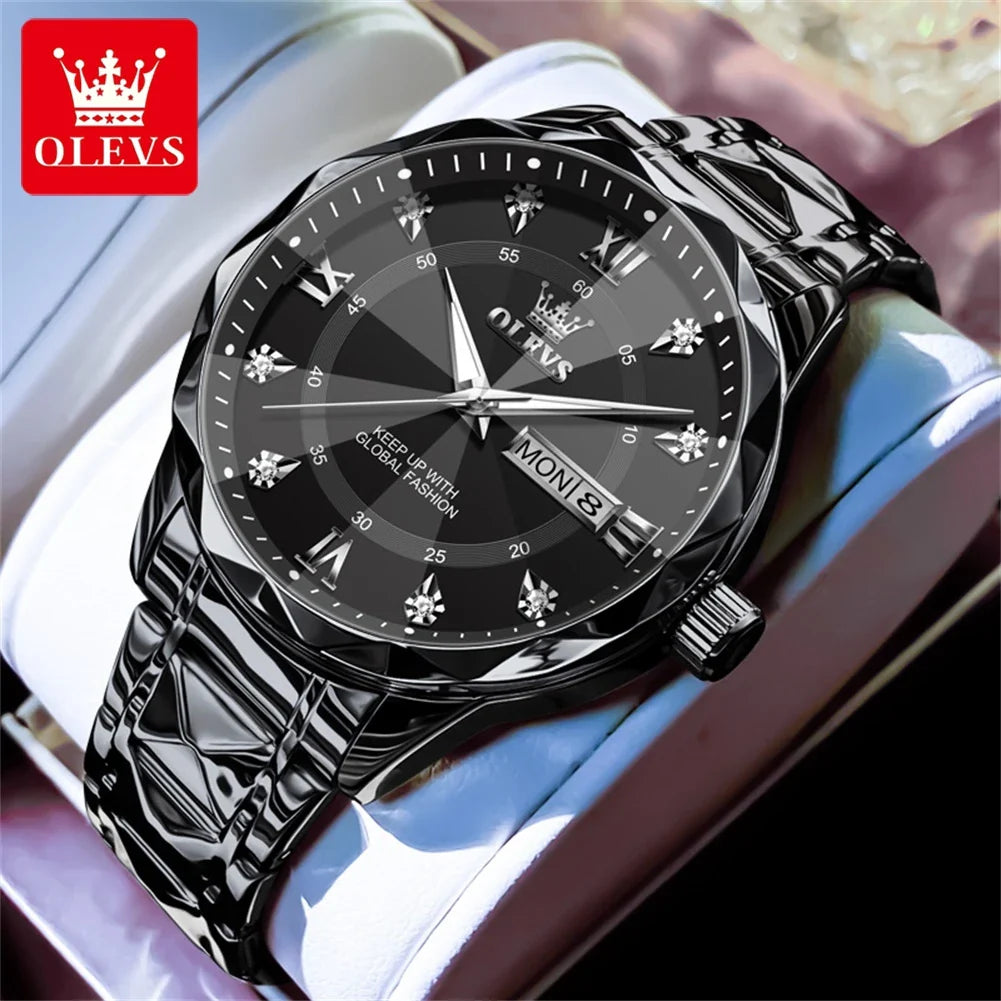 OLEVS Orologio da uomo al quarzo originale Orologio da uomo di lusso con calendario aziendale alla moda in acciaio inossidabile Orologio da specchio a forma impermeabile