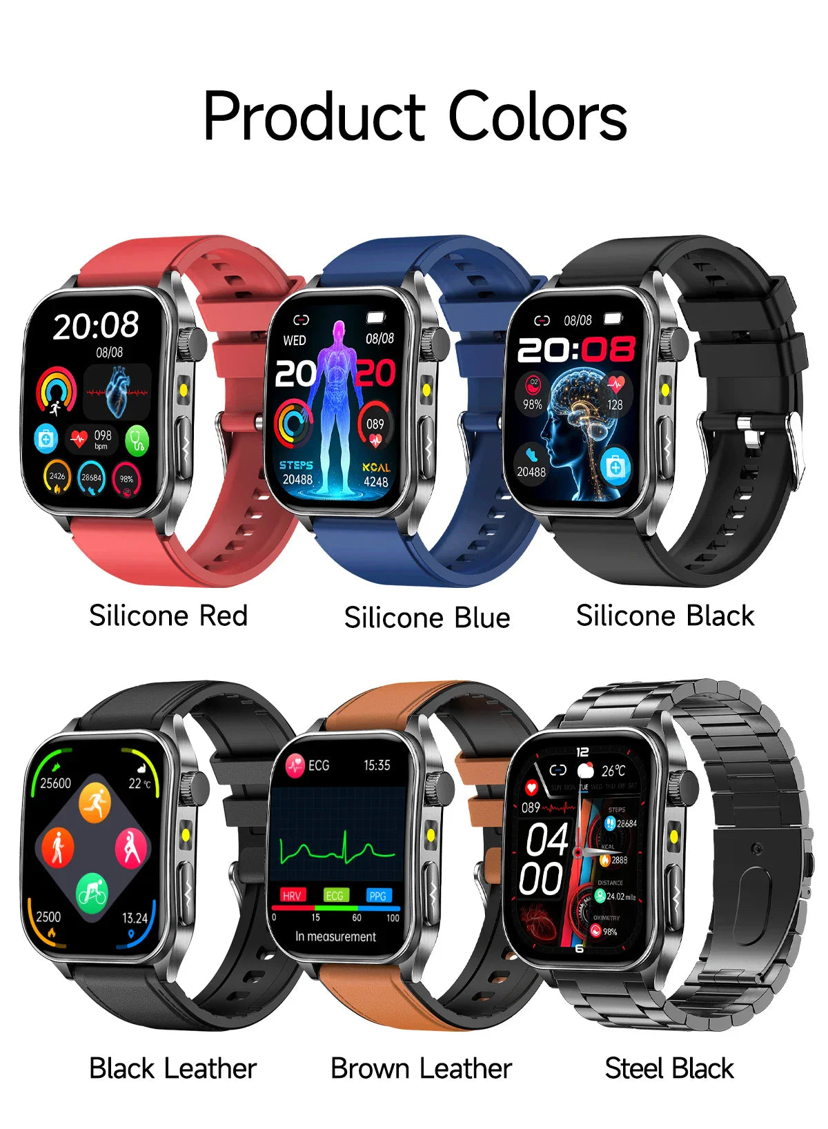 2026 Nuovo 650nm Terapia Laser Grassi nel sangue Acido urico Pressione sanguigna Smart Watch ECG + PPG Preciso Monitor di salute Smartwatch per gli uomini