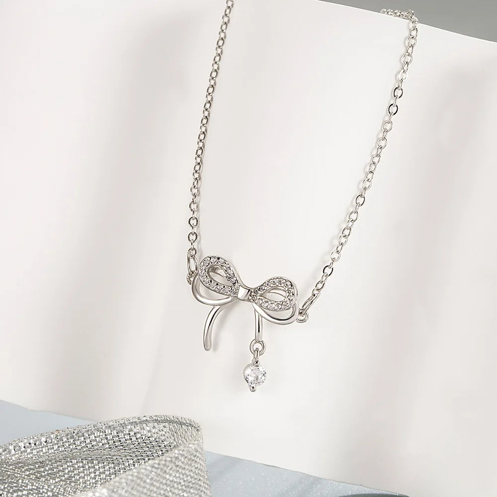 3 pezzi 925 Sterling Silver Crystal Bownot collana bracciale orecchini Set di gioielli per le donne uomo matrimonio fidanzamento gioielli per feste