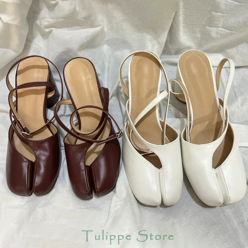 Crossed Ankle Belt Buckle Split toe Sandals Women Brand Designer Slingback Tabi Chunky High Heels INS Fashion Girls Shoes 2025