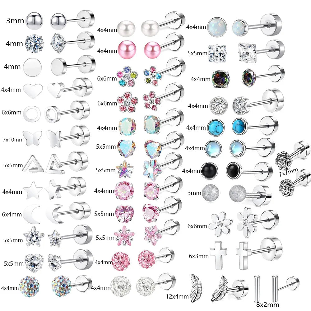 2 pz/set In Acciaio Inox Cuore Luna Earbone Della Vite Della Vite Della Sfera Orecchini con perno per Le Donne di Modo Dell'orecchio Trago Cartilagine Body Piercing