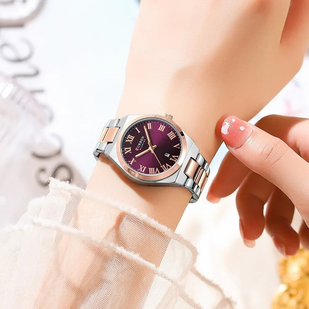 CURREN Orologio da donna, Orologi da donna, Orologi da donna, Abito alla moda impermeabile Bracciale in acciaio inossidabile Orologi analogici Data
