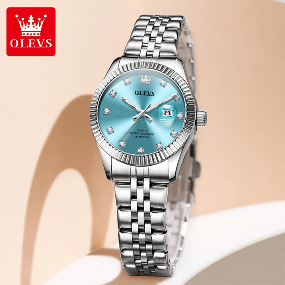 OLEVS 3705 Orologio da donna 30M Orologio al quarzo con data impermeabile per donna Orologio da donna di lusso con scala di diamanti a specchio ad alta durezza