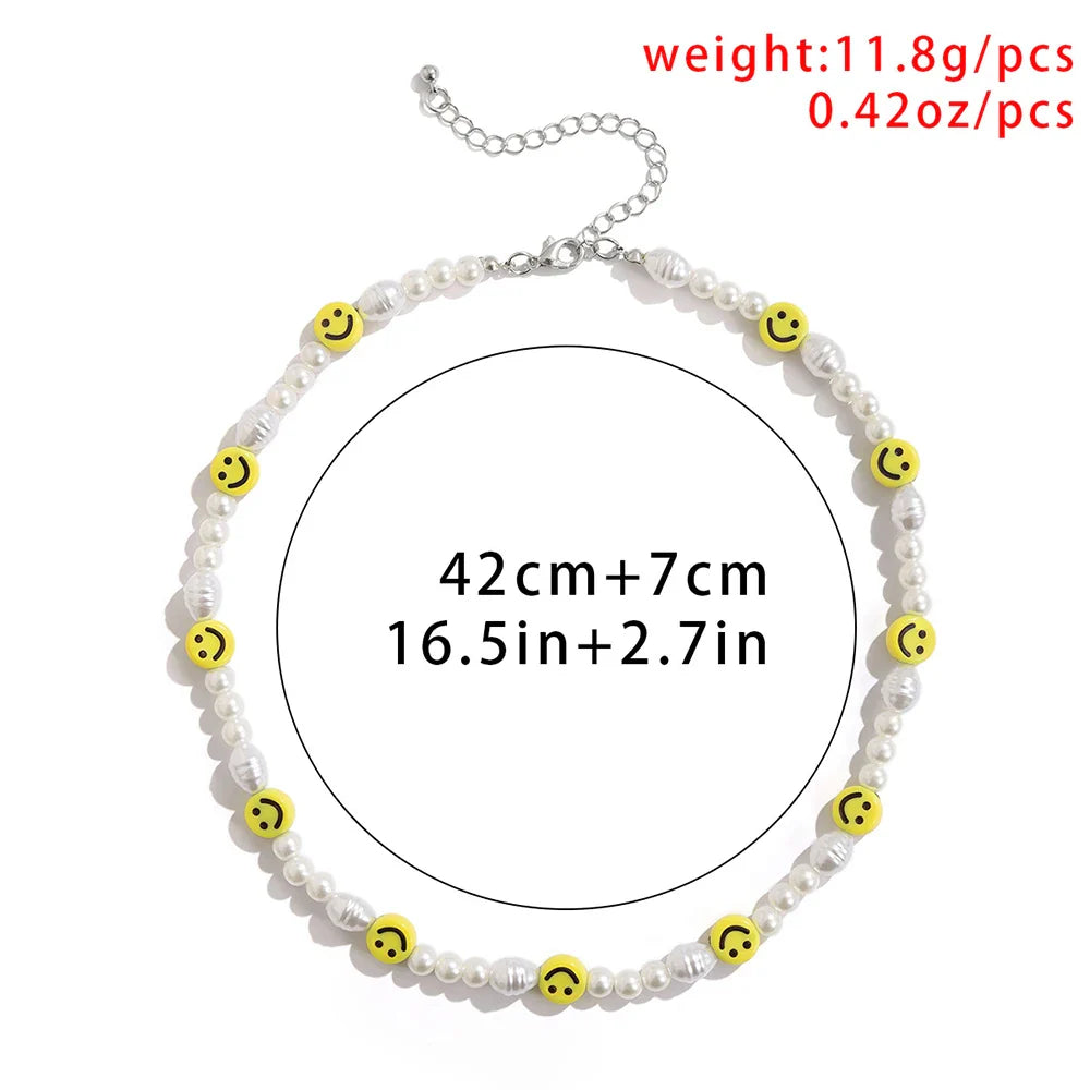 Bracciale con collana con volto sorridente di perle divertenti per donna Uomo Vitalità Sorriso colorato Accessori girocollo con perline Set di gioielli di moda