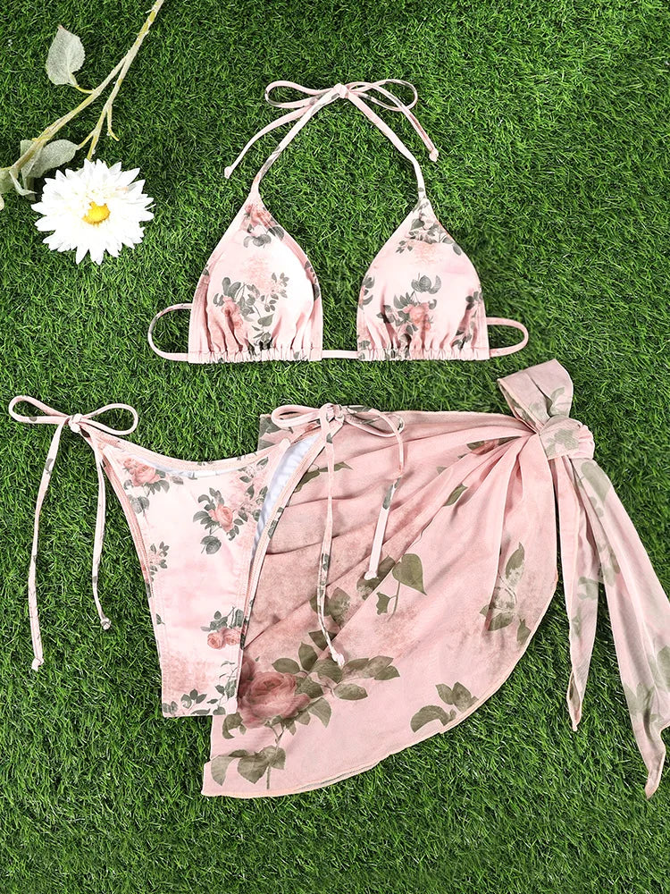 Miyouj Bikini Stampato con Fascia 2026, Costume da Bagno a Triangolo Tre Pezzi a Vita Bassa, Biquini Donna, Abbigliamento da Mare Estivo