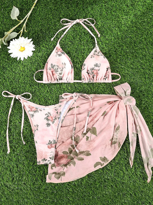 Miyouj Bikini Stampato con Fascia 2026, Costume da Bagno a Triangolo Tre Pezzi a Vita Bassa, Biquini Donna, Abbigliamento da Mare Estivo