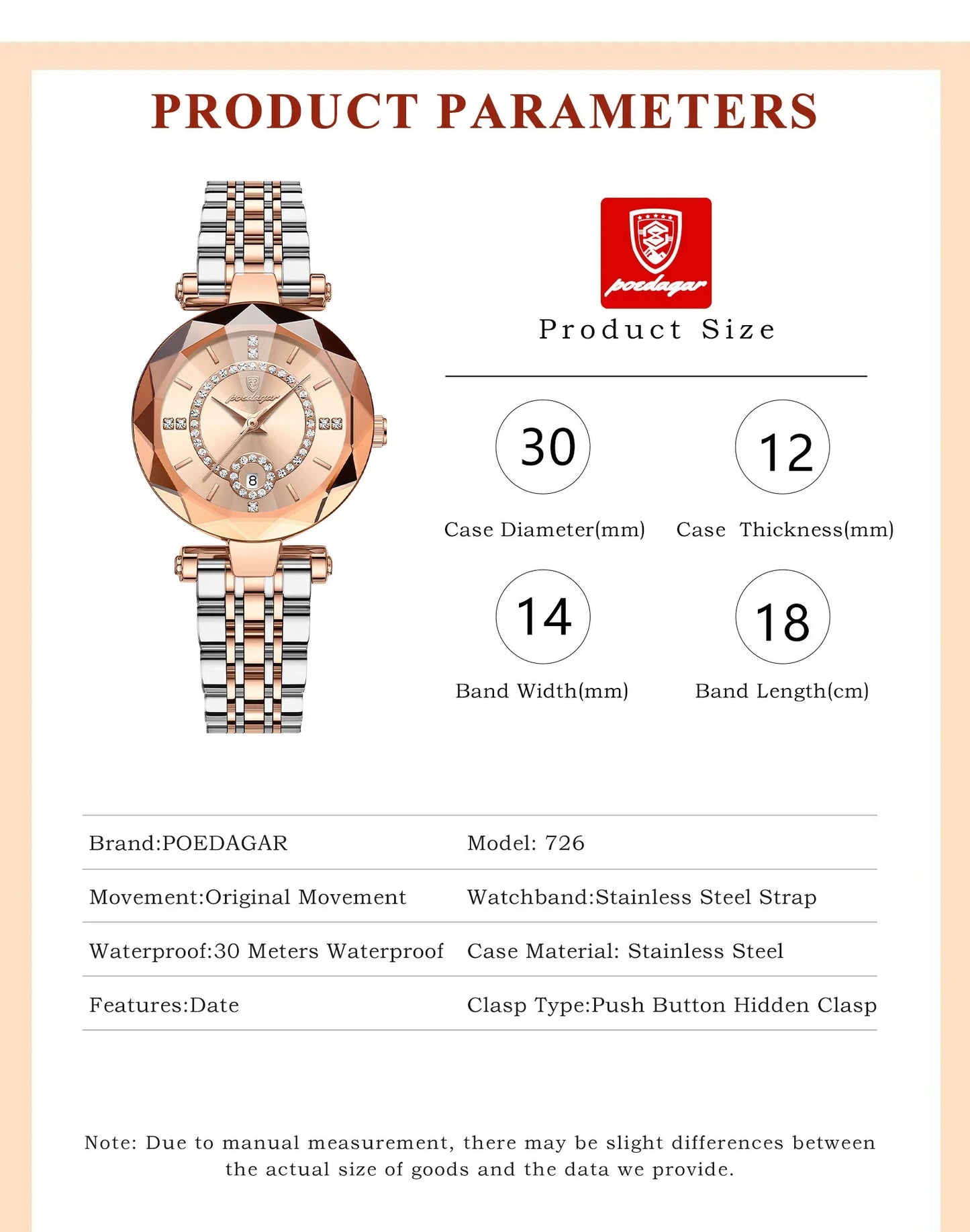 POEDAGAR Orologio da polso originale alla moda per donna Orologio da donna al quarzo con data in acciaio inossidabile impermeabile Orologi da donna casual di lusso