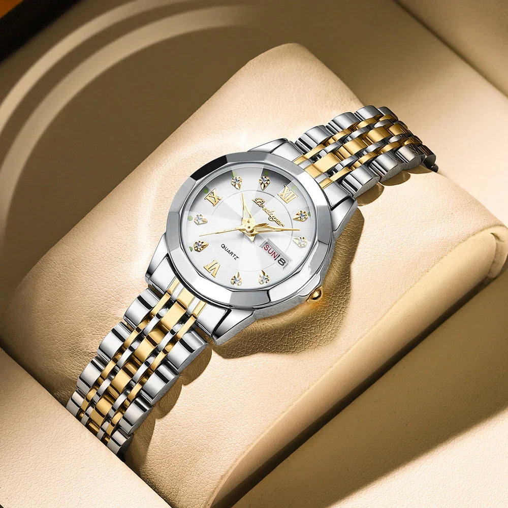 POEDAGAR orologi da donna di marca di lusso impermeabile luminoso data settimana orologio al quarzo per donna orologio da donna di moda in acciaio inossidabile