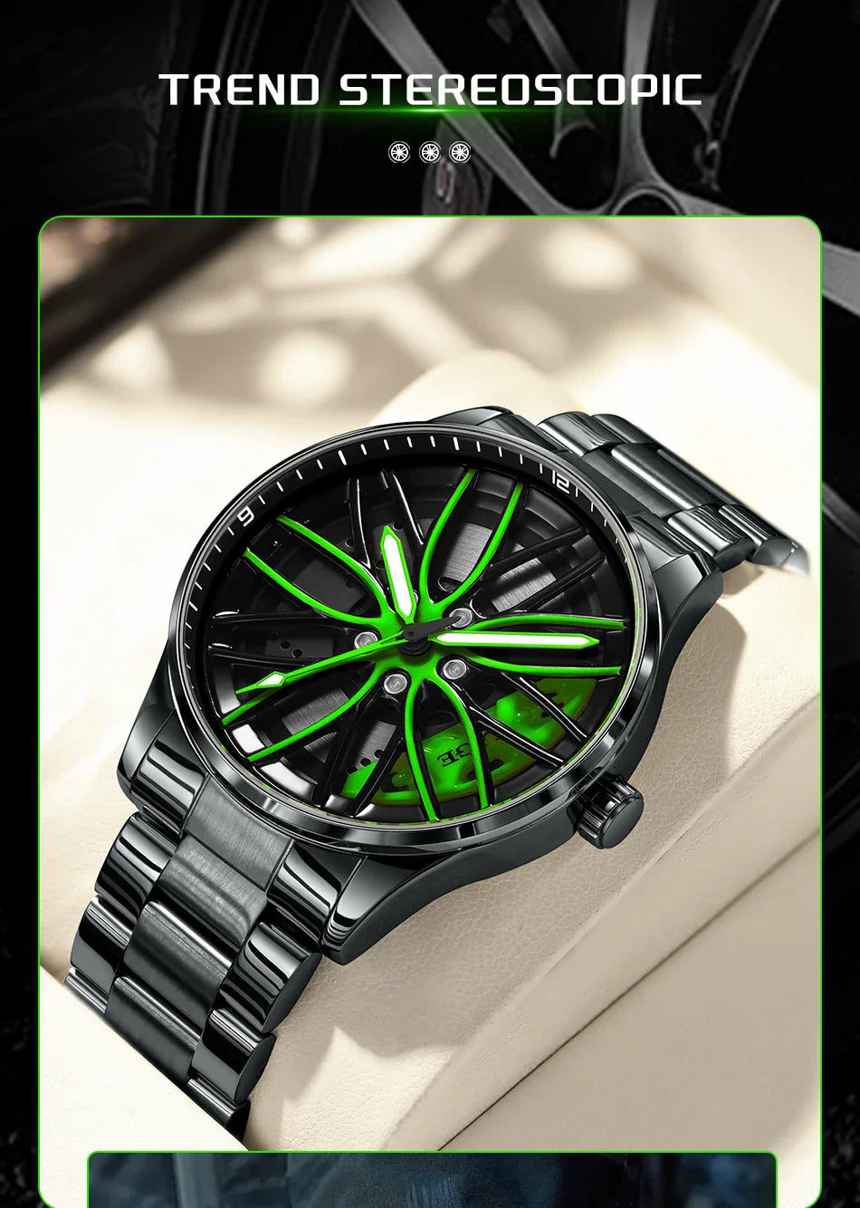 Orologio da Uomo LIGE di Lusso al Quarzo, Sportivo, Impermeabile, in Acciaio Inossidabile, Luminoso, con Quadrante a Forma di Ruota d'Auto, Elegante Orologio da Uomo per Affari