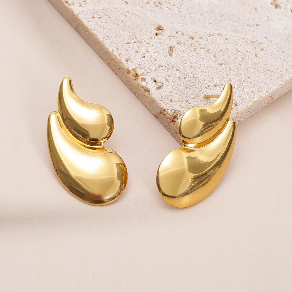 Orecchini Geometrici a Goccia d'Acqua in Acciaio Inossidabile per Donna, Eleganti Vintage Placcati Oro, Gioielli da Indossare Quotidianamente