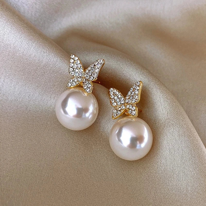 Gioielli in oro 14k di lusso Orecchini in oro reale Zircone Perla Twist Orecchini a bottone di lusso per le donne Brincos Pendientes Bijoux