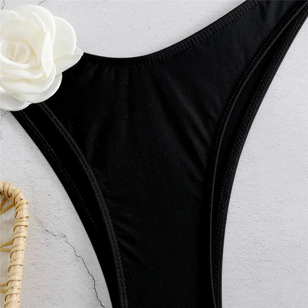 Costume da Bagno Sexy con Fiori e Fascia, Bikini a Perizoma 2025, Costumi da Bagno Donna con Lacci, Set Bikini Brasiliano, Biquini Mujer