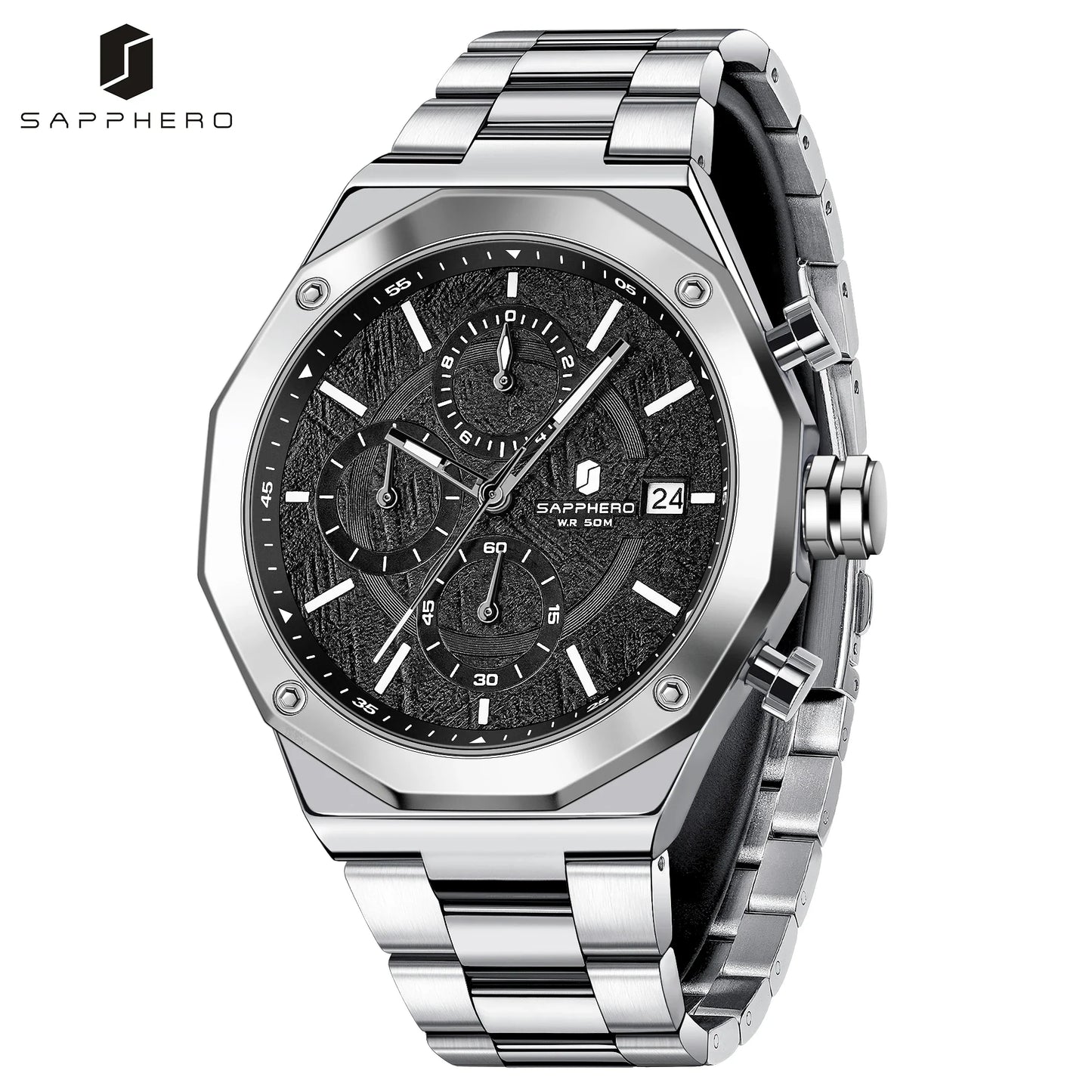 SAPHERO Orologio Cronografo Uomo al Quarzo 5ATM Impermeabile Acciaio Inox con Data, Regalo Perfetto per Padre, Marito, Fidanzato per Natale, Compleanno, San Valentino