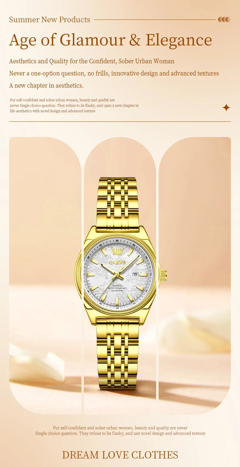 OLEVS 3703 Orologio da donna Orologio al quarzo con calendario di lusso Orologio da polso da donna impermeabile con specchio ad alta durezza 30M