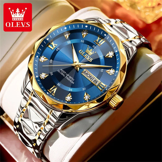 OLEVS Orologio da uomo al quarzo originale Orologio da uomo di lusso con calendario aziendale alla moda in acciaio inossidabile Orologio da specchio a forma impermeabile